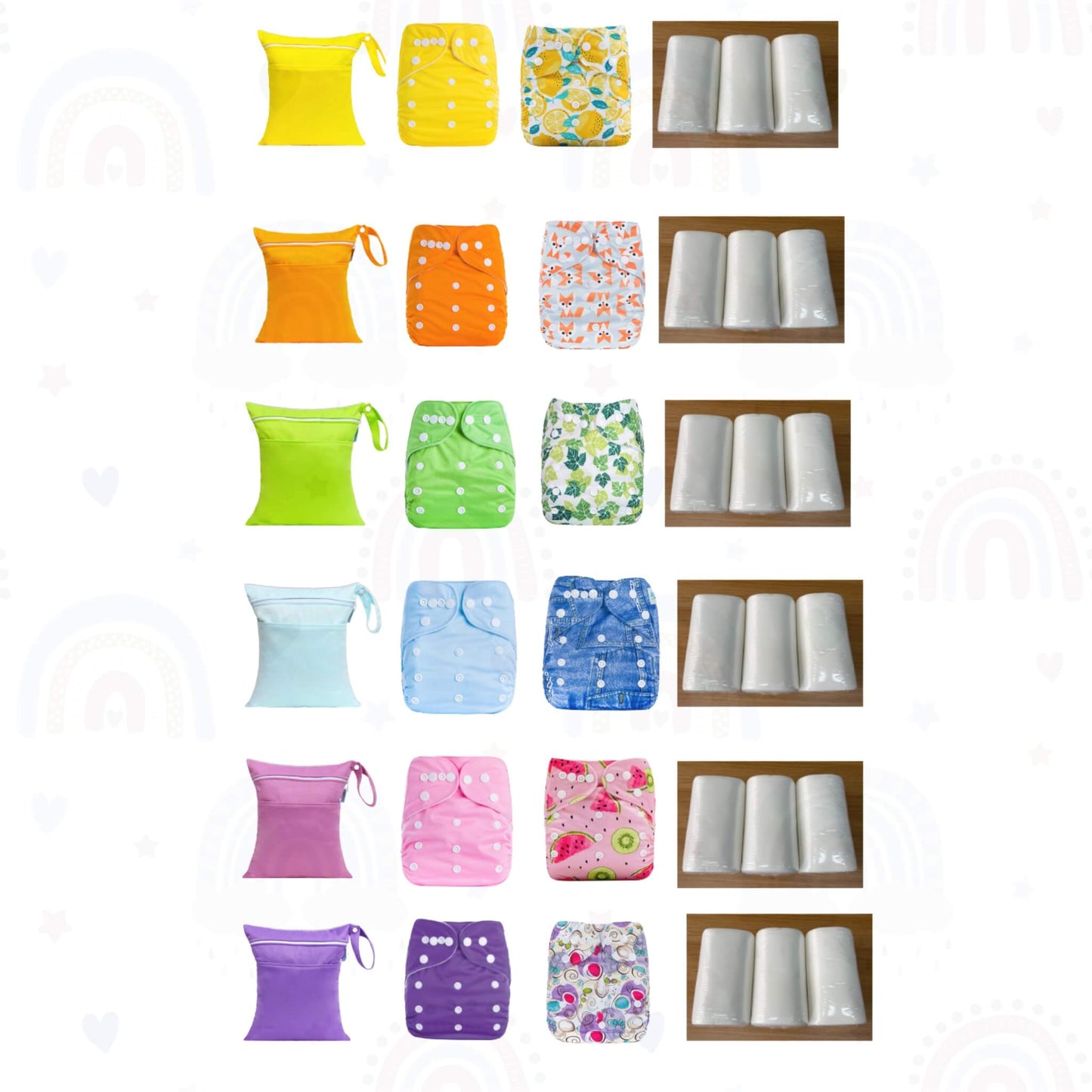 The At Ease Baby Cloth Diaper Kit, showing two reusable covers and disposable bamboo liners
