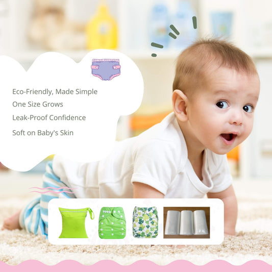The At Ease Baby Cloth Diaper Kit, showing two reusable covers and disposable bamboo liners