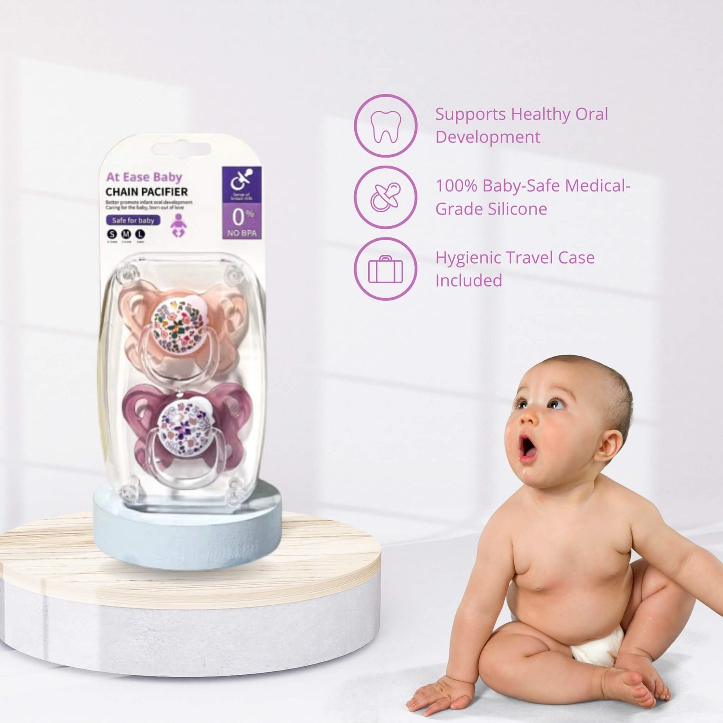 At Ease Baby Orthodontic Pacifier made from BPA-free silicone