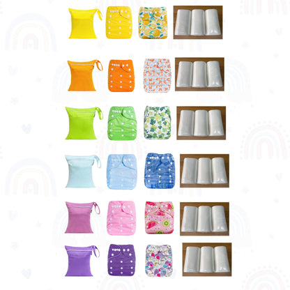 The At Ease Baby Cloth Diaper Kit, showing two reusable covers and disposable bamboo liners
