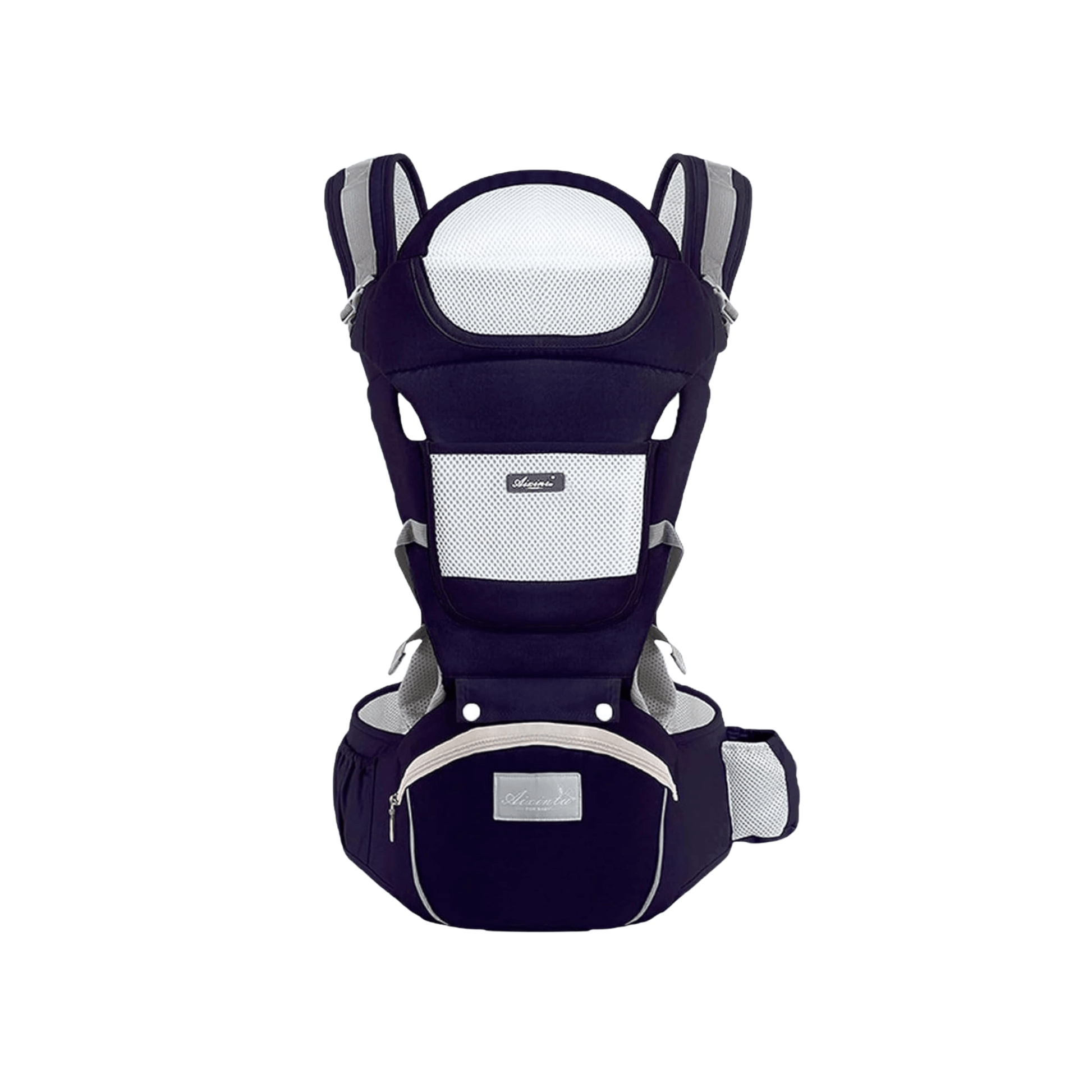 The All-in-One Multifunctional Ergonomic Baby Carrier from At Ease Baby, featuring a supportive hip seat and breathable mesh panel