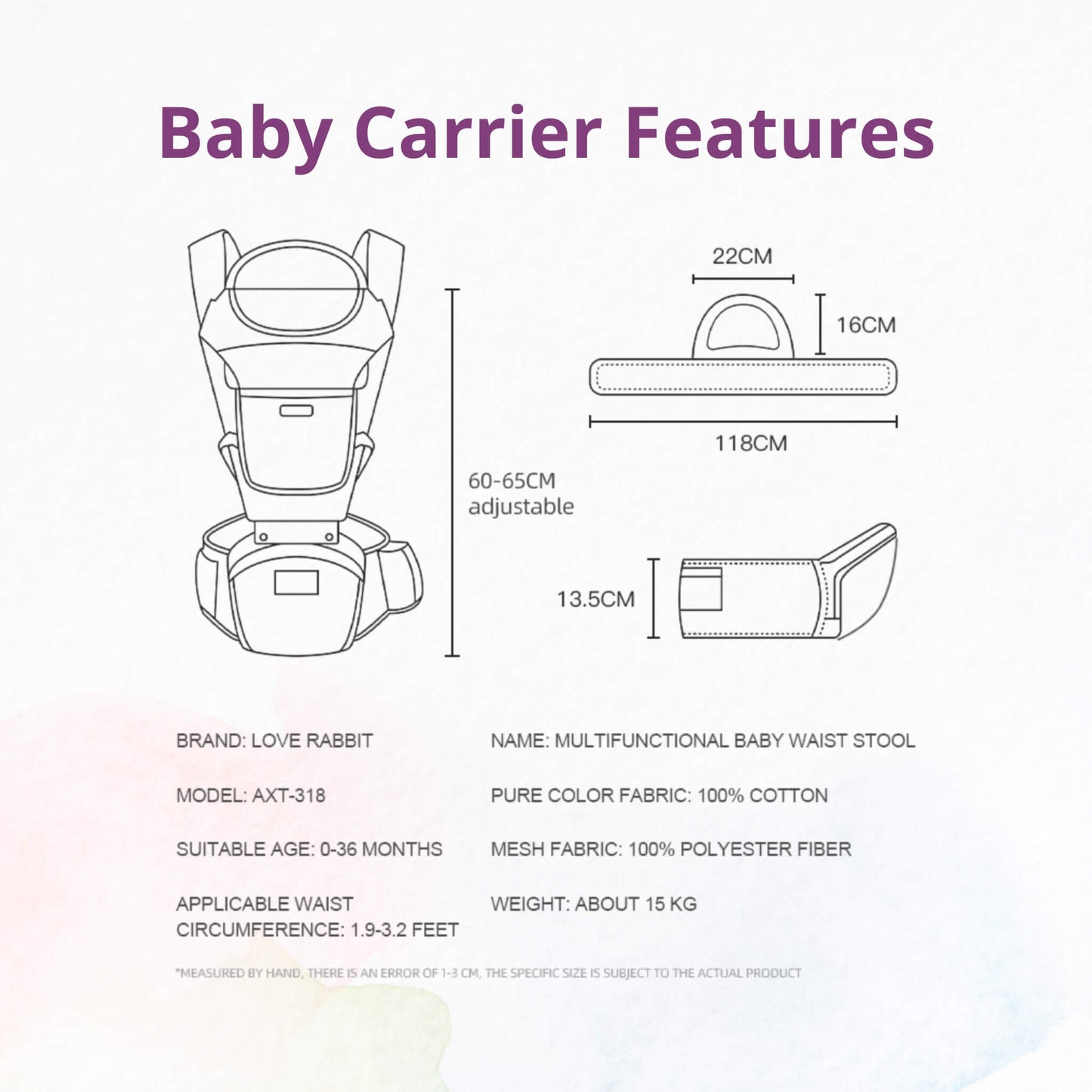 The All-in-One Multifunctional Ergonomic Baby Carrier from At Ease Baby, featuring a supportive hip seat and breathable mesh panel
