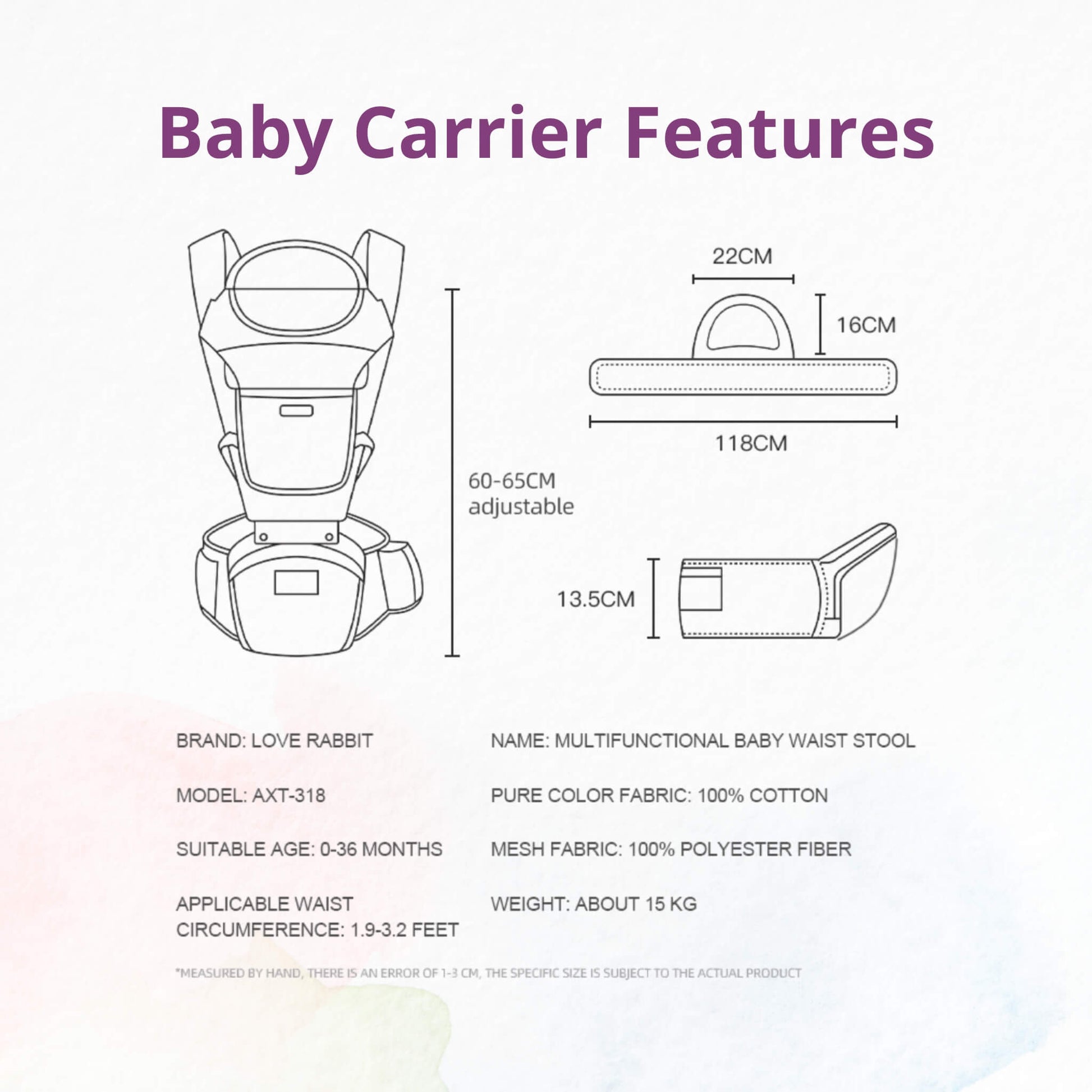 The All-in-One Multifunctional Ergonomic Baby Carrier from At Ease Baby, featuring a supportive hip seat and breathable mesh panel
