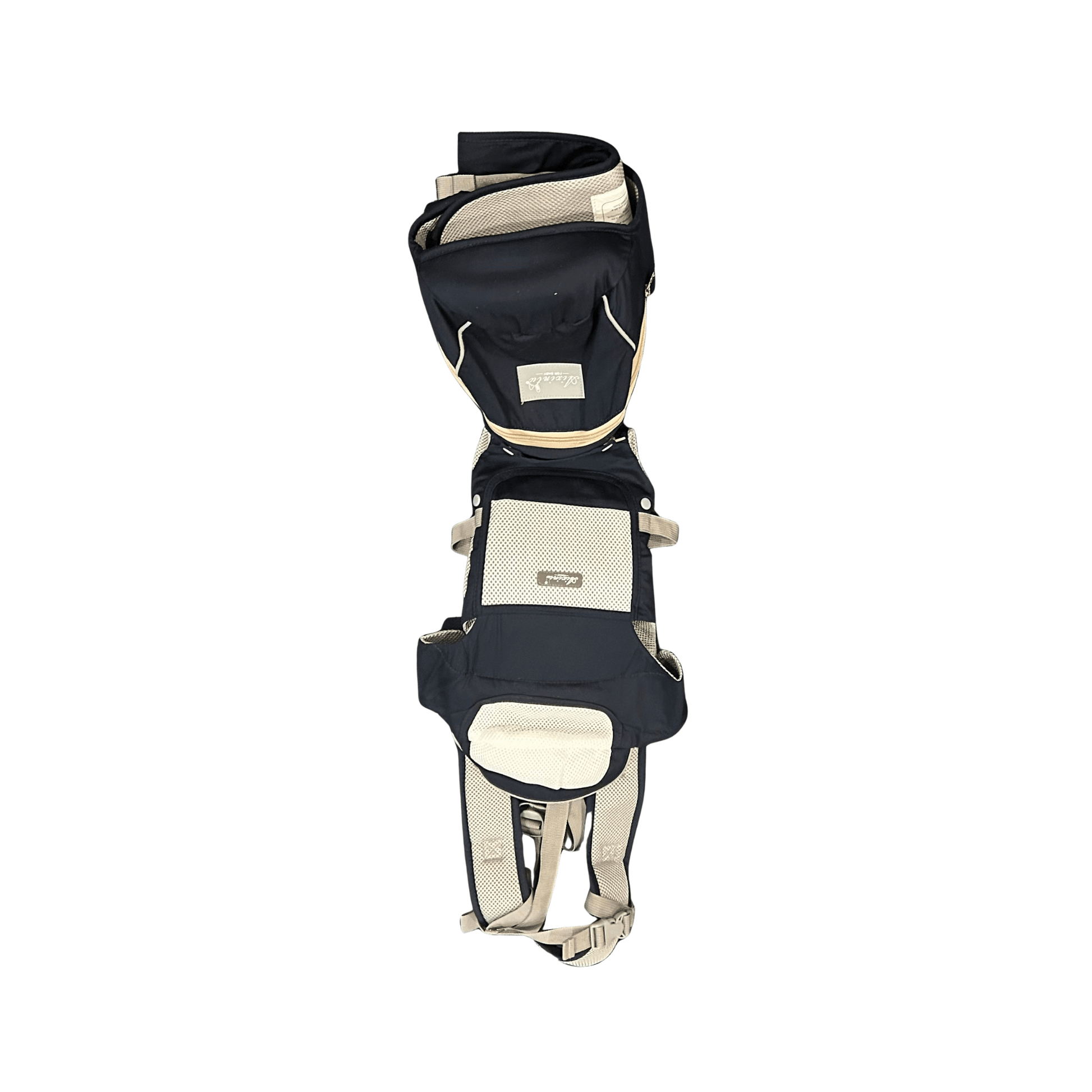 The All-in-One Multifunctional Ergonomic Baby Carrier from At Ease Baby, featuring a supportive hip seat and breathable mesh panel