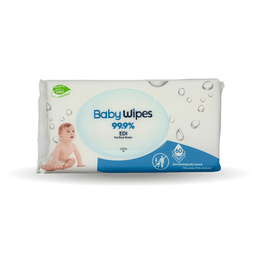 At Ease Baby's plastic-free and dermatologically tested 99.9% pure water wipes for sensitive skin
