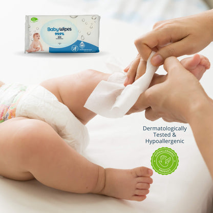 At Ease Baby's plastic-free and dermatologically tested 99.9% pure water wipes for sensitive skin
