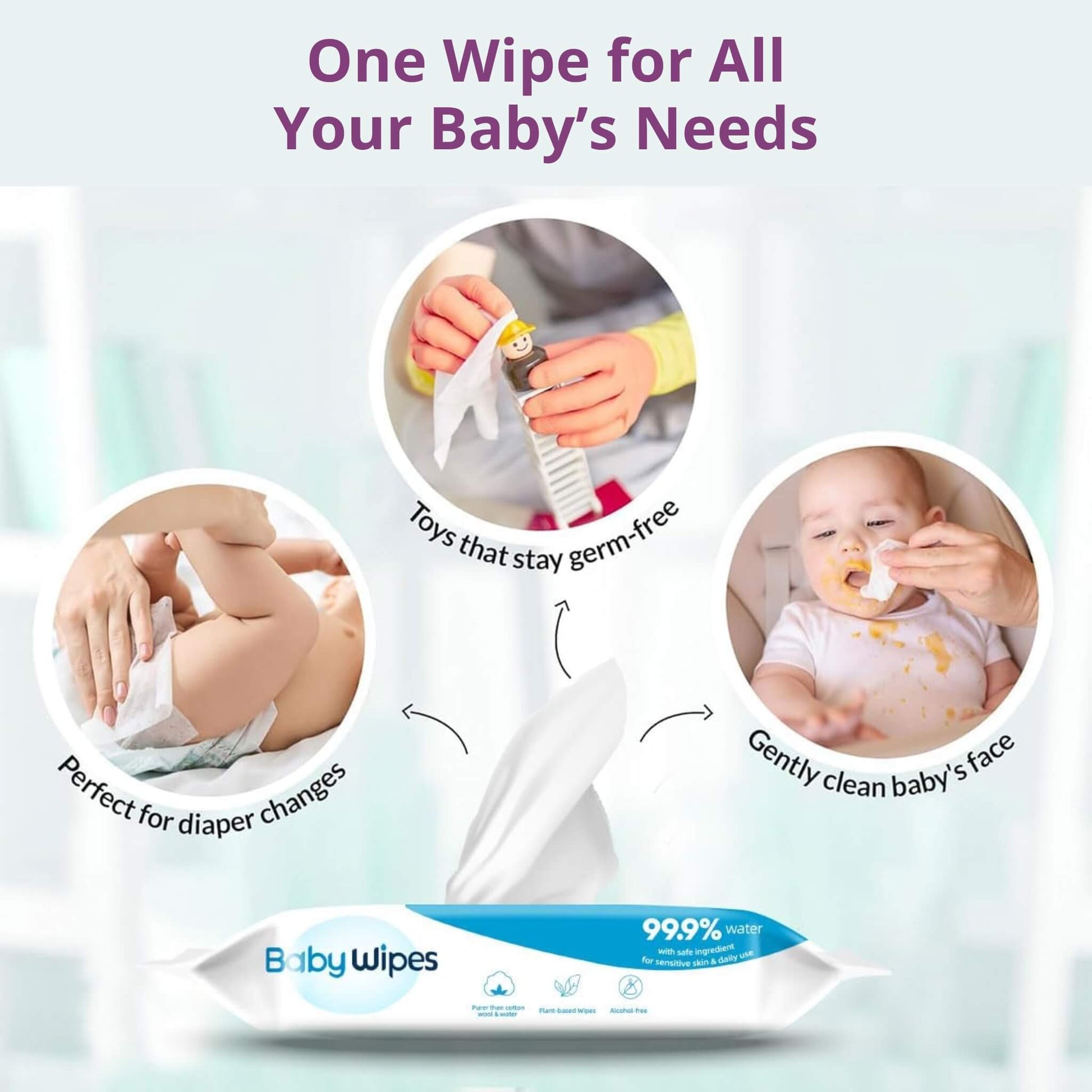 At Ease Baby's plastic-free and dermatologically tested 99.9% pure water wipes for sensitive skin