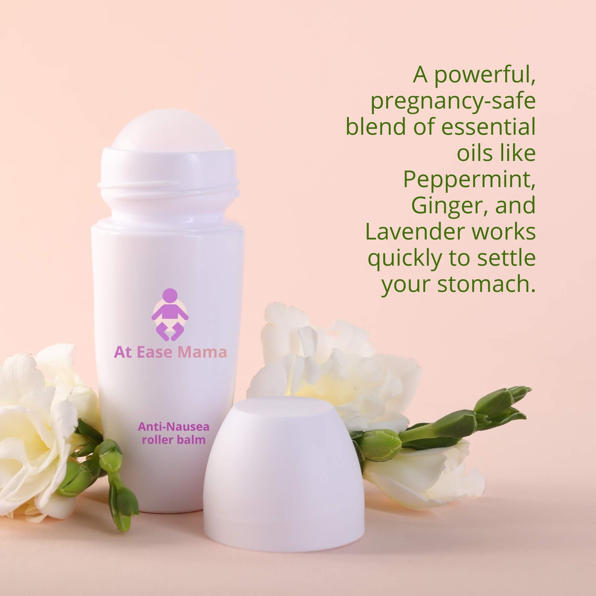 At Ease Mama's natural anti-nausea aromatherapy roller balm for morning sickness relief