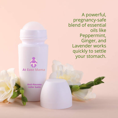 At Ease Mama's natural anti-nausea aromatherapy roller balm for morning sickness relief