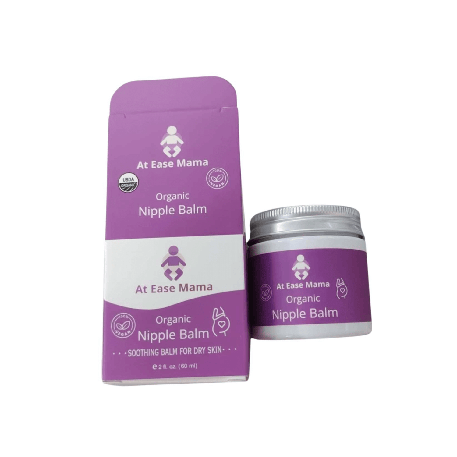 At Ease Mama organic soothing nipple balm, safe for breastfeeding and made with plant-based ingredients