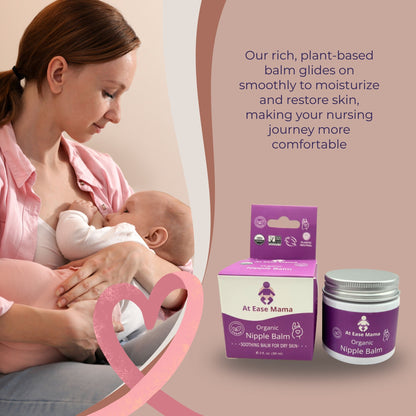 At Ease Mama organic soothing nipple balm, safe for breastfeeding and made with plant-based ingredients